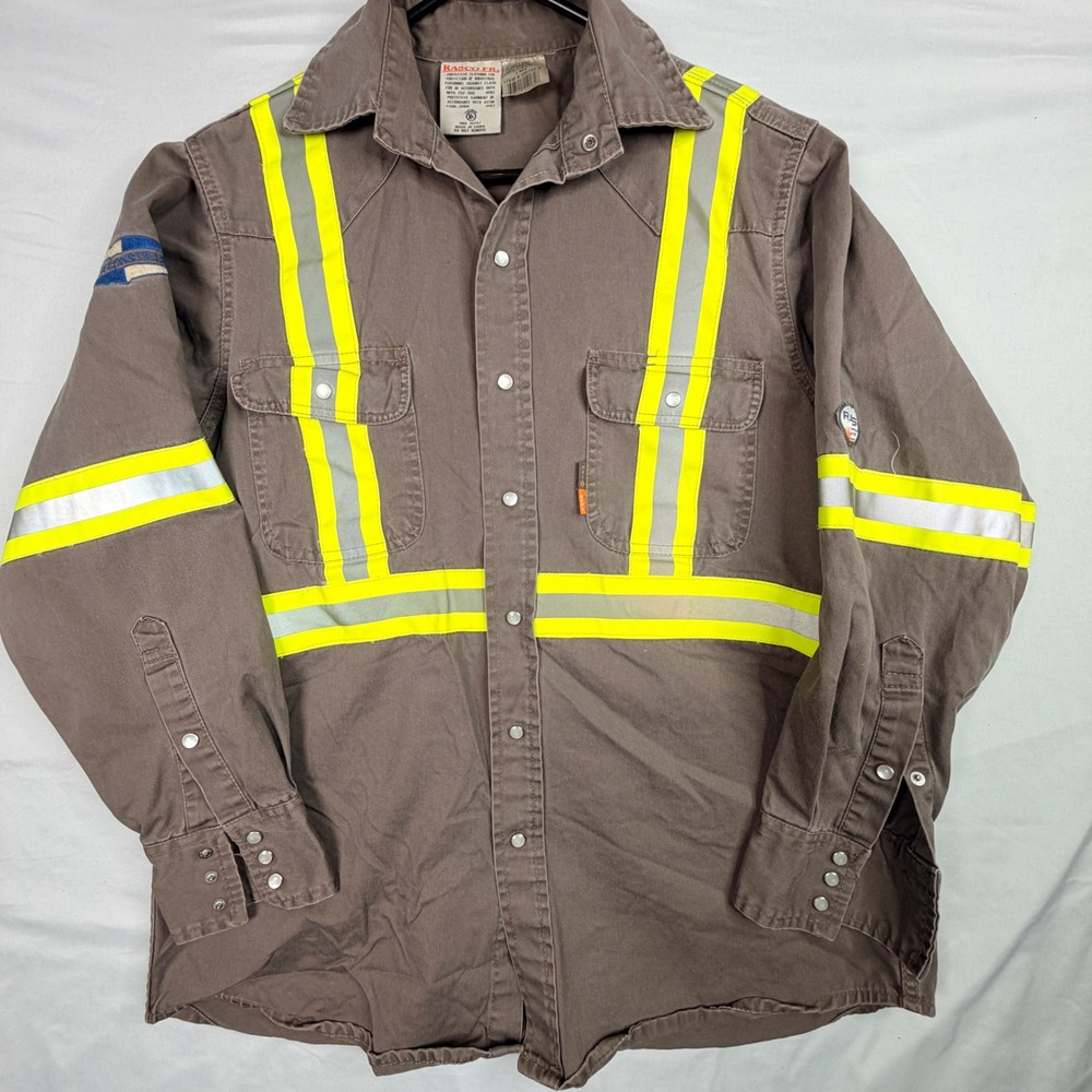 Rasco FR Work Shirt Large Gray Reflective Flame Resistant GR754-S Snap Front